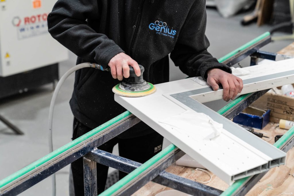 Genius employee creating an uPVC frame